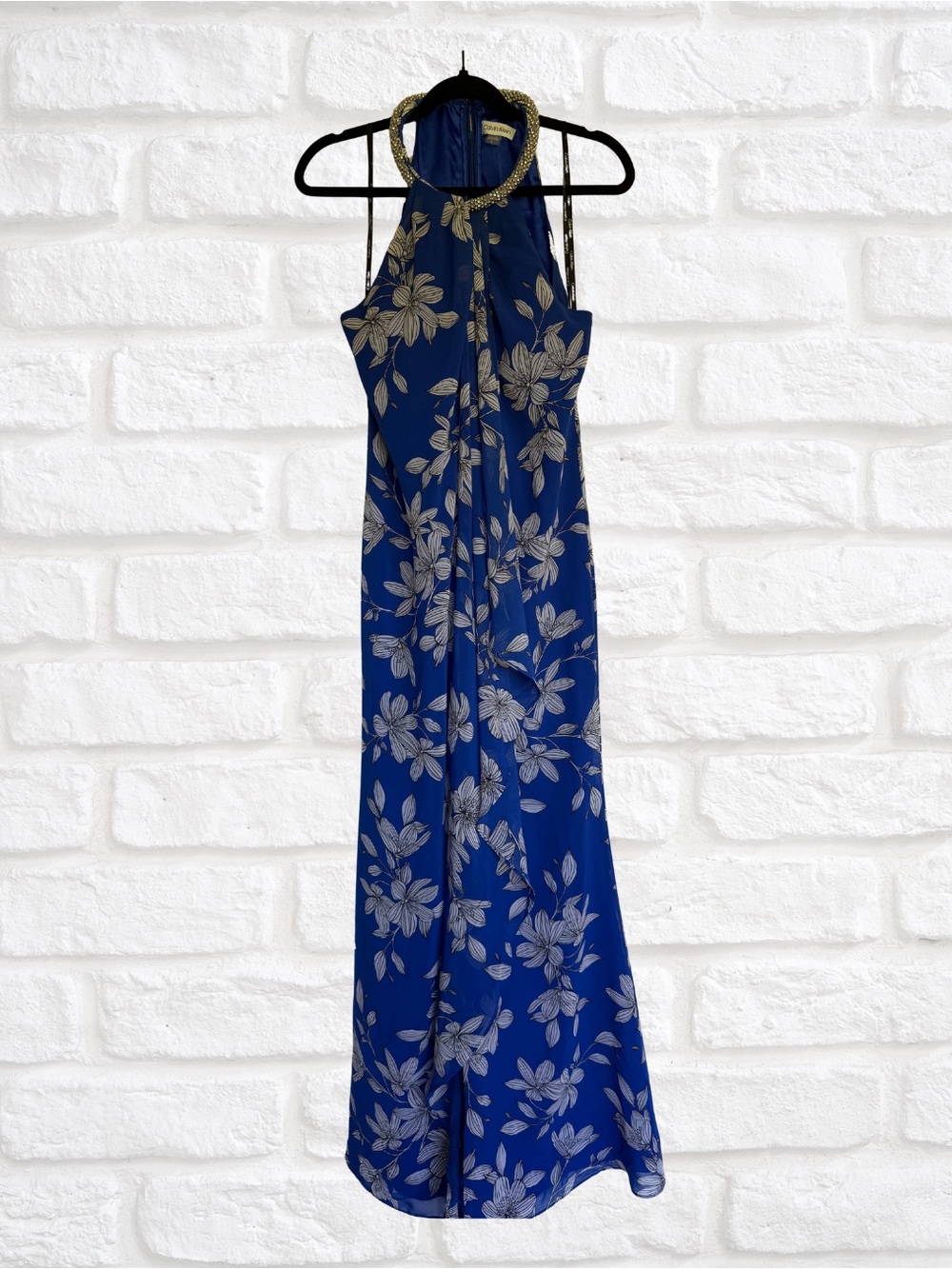 Calvin Klein Cobalt Blue Floral Halter Maxi Dress - Picture 3 of 6